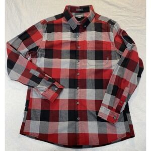 Eddie Bauer Flannel Shirt Men TL Tall Large Red Black Buffalo Plaid Button Down